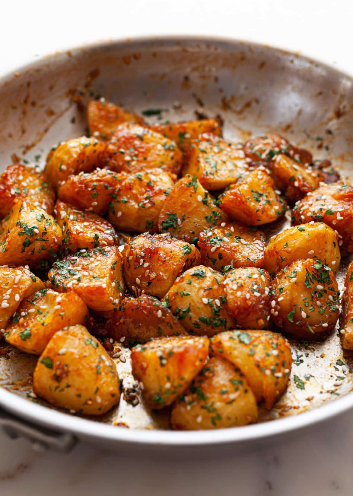 Sriracha Glazed Roast Potatoes - SO VEGAN